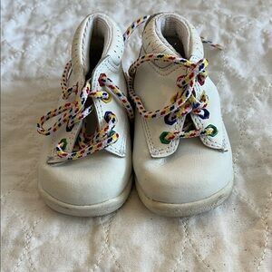 White Baby Walker Shoes with Rainbow Laces